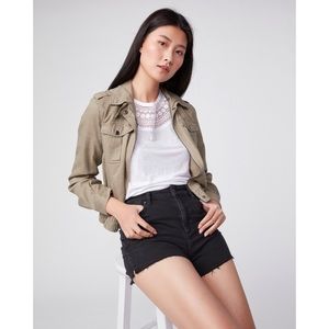 Paige High Waist Margot Shorts Raw Hem in Lived in Noir Black